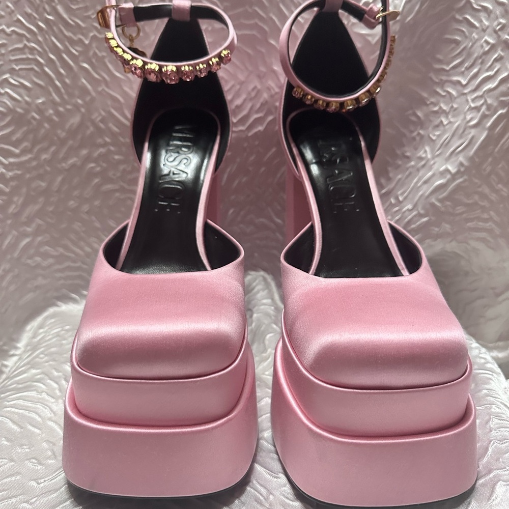 Versace Pink Medusa Aevitas Platform Pumps